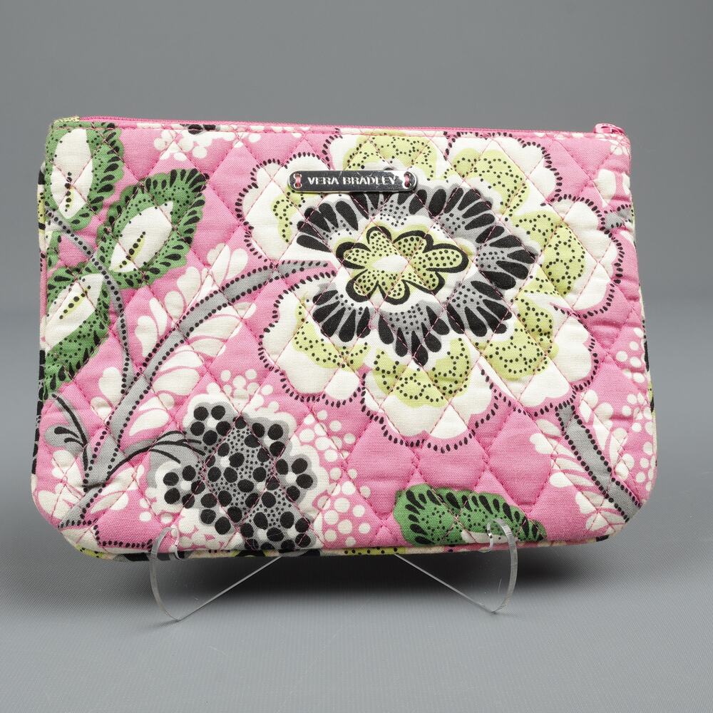 Vera Bradly Priscilla Pink Quilted Makeup Cosmetic Bag Retired Plastic Lined